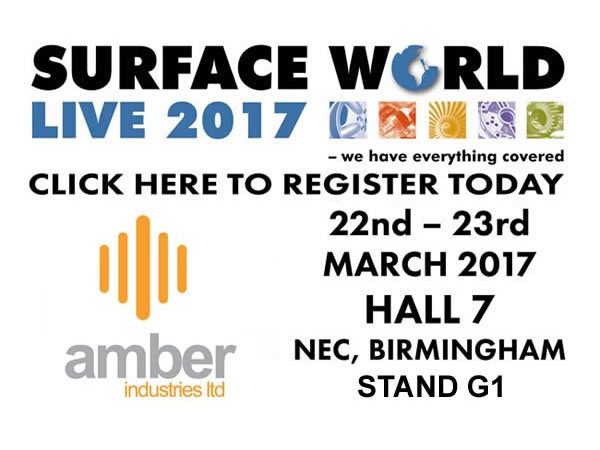 AMBER INDUSTRIES EXHIBIRÁN EN EL SURFACE WORLD EL 22 Y 23 DE MARZO DE 2017 EN BIRMINGHAM NEC