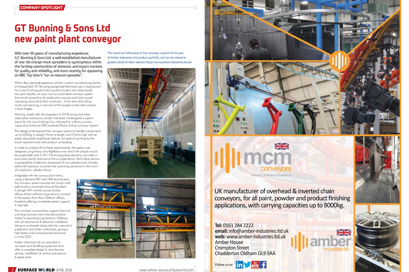 En el punto de mira: el nuevo transportador de la planta de pintura de GT Bunning &amp; Sons Ltd